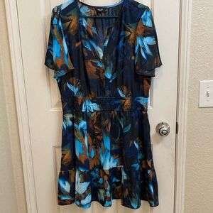 Simply Vera Vera Wang Blue and Brown Ruffled Mini Sundress